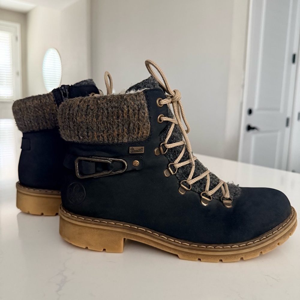 Rieker Sabrina Y9131 Ankle Boots EU 38 Wool Lined Lace Up Zip Black - Picture 2 of 10
